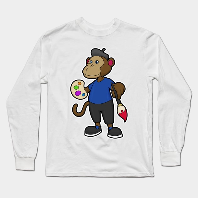 Monkey as Painter with Paint & Brush Long Sleeve T-Shirt by Markus Schnabel